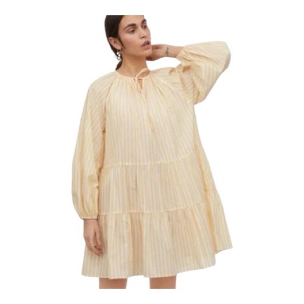 H & M Puffed Sleeve Striped Dress Size Medium